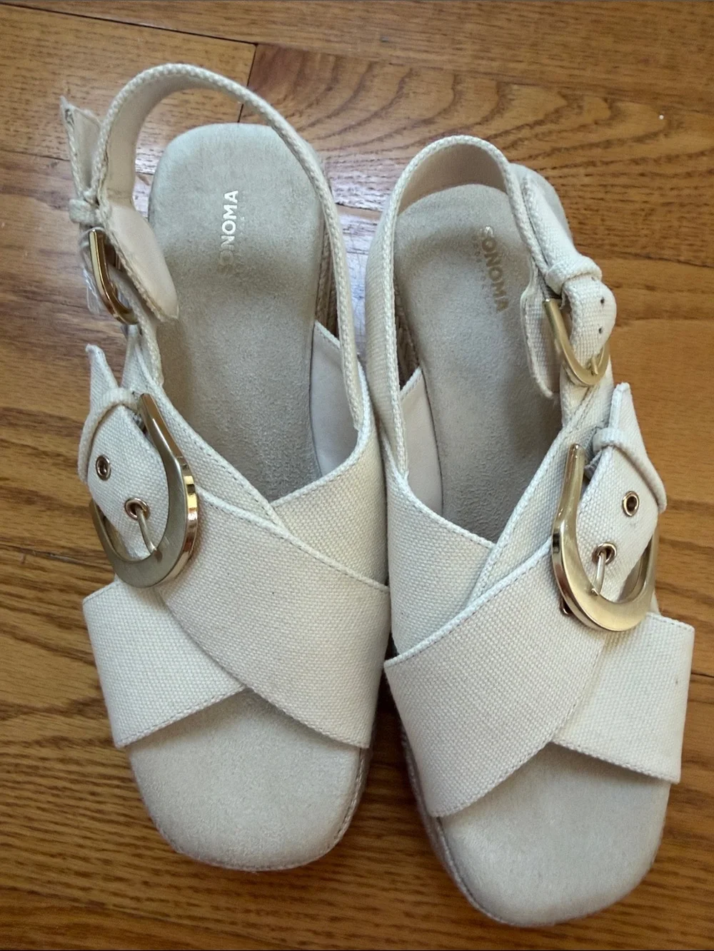 Sonoma Cream Cross-Strap Espadrille Sandals with Gold Buckle